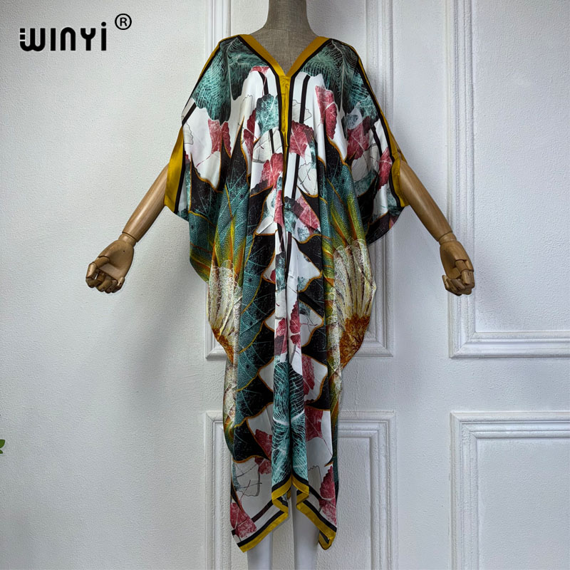 WINYI 아프리카 V넥 원피스 프린트 비치 웨어, 여 - Robe Silk Women 리뷰 및 가격