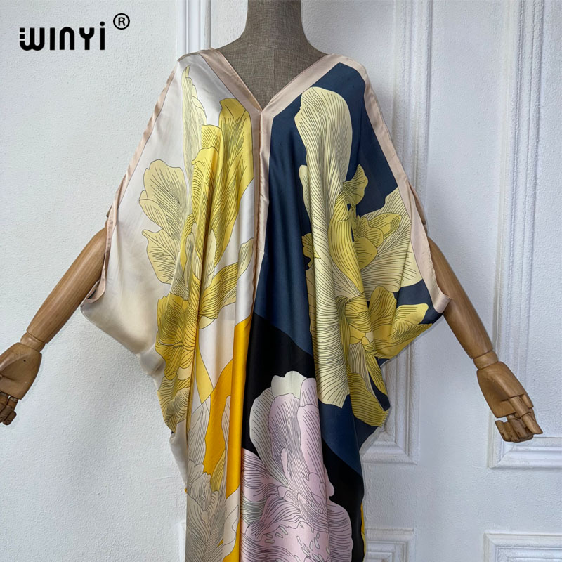 WINYI 아프리카 V넥 원피스 프린트 비치 웨어, 여 - Robe Silk Women 리뷰 및 가격