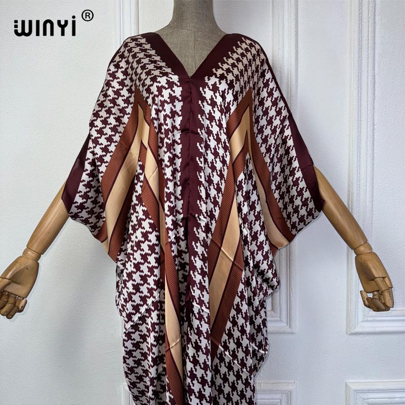 WINYI 아프리카 V넥 원피스 프린트 비치 웨어, 여 - Robe Silk Women 리뷰 및 가격