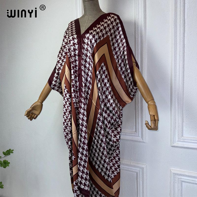 WINYI 아프리카 V넥 원피스 프린트 비치 웨어, 여 - Robe Silk Women 리뷰 및 가격